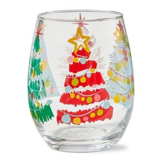 Tag Groovy Trees Stemless Wine Glass Multi Glass 3 x 3 x 4.75 in Christmas in Clear at Nordstrom