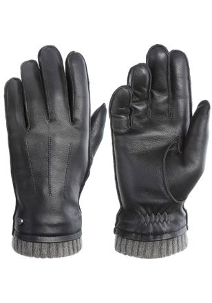 Pearlwood Lederhandschuhe PEARLWOOD JACKSON, Herren, Gr. 8,5, schwarz, Schafsleder, unifarben, Handschuhe Lederhandschuhe, Strickb&uuml;ndchen, dekorative Ziern&auml;hte,