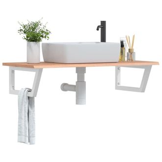 Berkfield Home Basin Shelf Wall Mounted Steel & Solid Wood Oak in Brown
