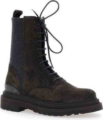Brunello Cucinelli Womens Suede Lace-Up Boots Brown