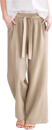 Generic Womens Trousers Pants Professional Office Summer Work Wide Leg Elastic Waist Stretchy Pull On Beige