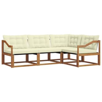 vidaXL Conjunto De Sof&aacute;s De Exterior Con Coj&iacute;n 4 Pcs Natural Y Crema Vidaxl