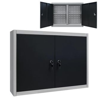 Berkfield Home Wall Mounted Tool Cabinet Industrial Style Metal Grey & Black