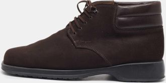 Ferragamo Dark Brown Suede Lace Up Mid Sneakers