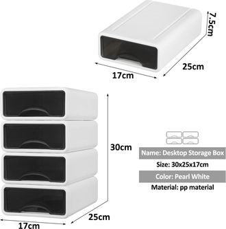 No Brand Conjunto De 4 Cajas De Almacenamiento Visibles Y Apilables, Ideales Para Sistemas De Almacenamiento De Oficina Y Cosm&eacute;ticos, Con Cajones Visibles Y Ba