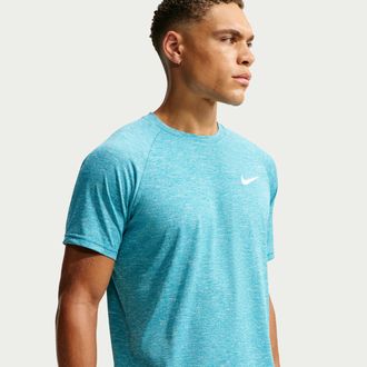 Nike Mens Swim Hydroguard Essential Dri-FIT UV Short Sleeve Top in Green | NESSA589-385