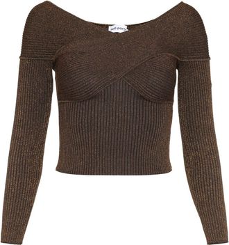 Self Portrait Gebreide Lurex Top - Dames - Ronde hals truien - Bruin - S - Polyester - Truien & Vesten