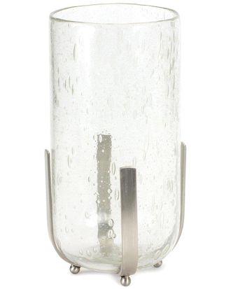 Melrose International Bubbled Glass Vase Candle Hurricane With Metal Stand