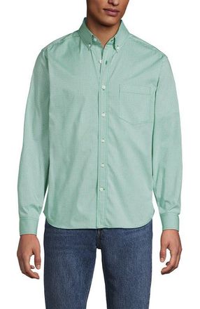 Lands End Traditional Fit Long Sleeve Travel Kit Shirt in Simply Green/blue Micro Plaid at Nordstrom, Size Xx-Large