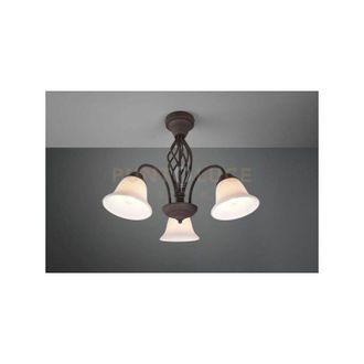 Trio rustica plafoniera metallo ruggine con 3 diffusori vetro bianco d. 55CM