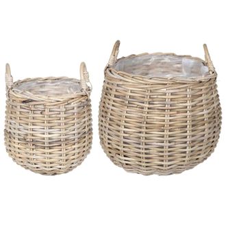 vidaXL Cesta De Maceta Con Almacenamiento 2 Pcs Gris Rat&aacute;n Lacak Vidaxl