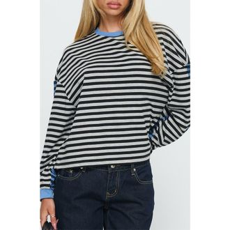 Princess Polly Taysha Colorblock Stripe Long Sleeve Stretch Cotton Top in Black /Grey Stripe at Nordstrom, Size 10