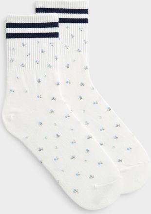 Simons Womens Mini-flower and stripe ankle socks