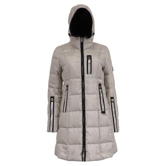 Bogner Zip-Up Hooded Down Coat with Pockets in Grey Polyamide