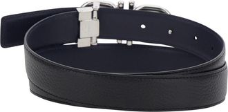 Ferragamo Mens Belt Double Gancini Buckle Blue Leather