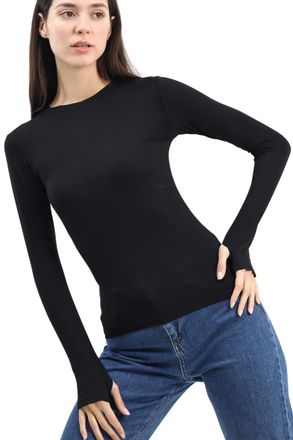 Re Tech UK Womens Cotton Thermal Long Sleeve T-Shirt with Thumb Holes - Base Layer Running Top for Gym, Sports & Yoga - Black White Thermal Vest for Women UK, (B