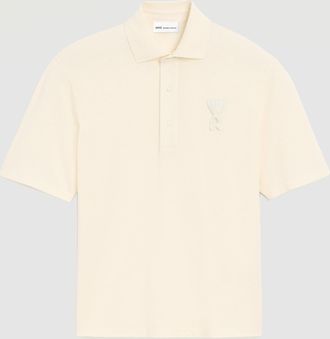 Ami Polo Boxy Fit Ami De Coeur Knitted Patch Blanc Cr&egrave;me