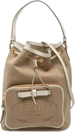 Prada Pre-owned Bucket Bags, female, Beige, Size: ONE SIZE Pre-owned Vintage Canvas Bucket Bag