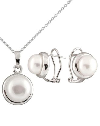 Splendid Pearls Rhodium Plated 8-9.5Mm Freshwater Pearl Drop Earrings & Necklace Set
