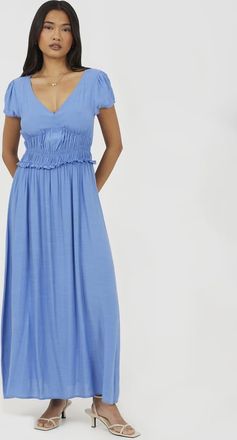 Brave Soul Vestito lungo a maniche corte blu con vita arricciata