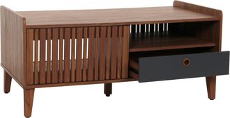 Hhg Nunca Usado] Mesa De Centro Hhg 413, Mesa De Sal&oacute;n, Mesa De Sof&aacute;, 52x114x59cm, Aspecto Nogal, Caj&oacute;n Gris Oscuro