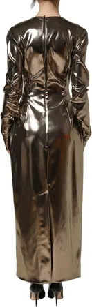Dolce & Gabbana Womens Metallic Gold Polyester Longsleeve Maxi Dress Silk Cotton Lurex