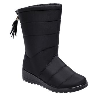 Supvox WomenS Mid-Calf Waterproof Snow Boots, Warm Thick-Soled Winter Casual Shoes, Black High-Tube Booties for Cold Weather, Size 37