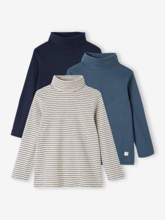 Vertbaudet Lot de 3 tee-shirts col roul&eacute; gar&ccedil;on encre
