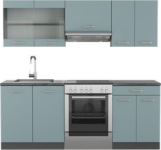Vicco Cucina componibile R-Line, Blu-grigio/antracite, 200 cm, pl Antracite