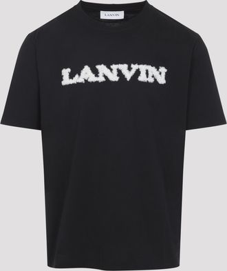 Lanvin Mens Black Shearling Detail Cotton T-shirt - Size X-Large
