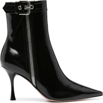 Gianvito Rossi Zwarte leren enkellaarzen met stilettohak - Dames - Laarzen met Hak - Zwart - 39 1/2 EU - Leer - Schoenen