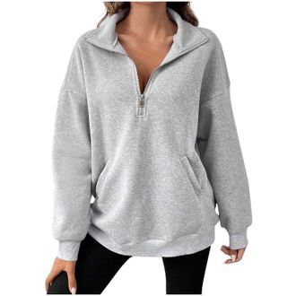 Generic HAOLEI Fleece Sweatshirt Women UK Oversized Ladies Jumpers Half Zip Lapel Neck Sweatshirt Casual Loose Long Sleeve Pullover Y2K Winter Essentials Hood