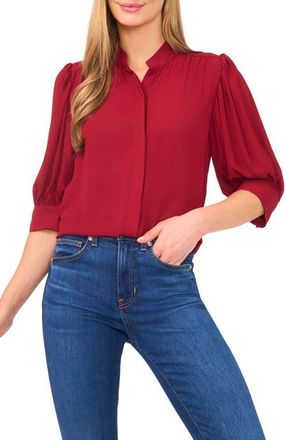 CeCe by Cynthia Steffe Puff Sleeve Button-Up Shirt in Mulberry Red at Nordstrom, Size Large