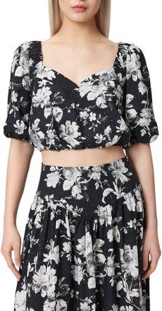 AllSaints Levy Floral Print Crop Top in Jardina Mono Black at Nordstrom, Size 10