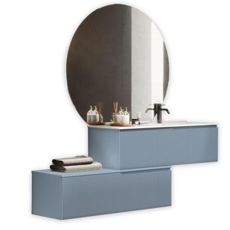 Aquadesign Mueble de ba&ntilde;o ba&ntilde;era derecha 4 piezas en mdf azul tiffany