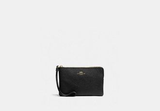 Coach Womens Corner Zip Wristlet in Black | Split Leather