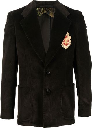 Roberto Cavalli monogram patch corduroy blazer - men - Cotton - 50 - Green