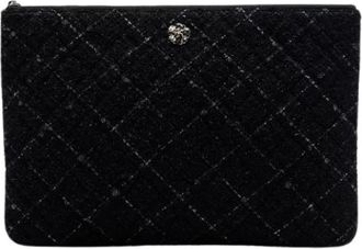 Chanel Pre-owned Quilted Tweed Lambskin Clutch - Dames - Vintage Clutch - Zwart - ONE Size - Tweed - Vintage