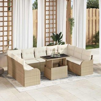 vidaXL Vidaxl - Conjunto De Sof&aacute; De Jard&iacute;n Con Coj&iacute;n 10 Pcs Beige Polirat&aacute;n