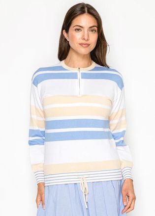 YAL New York Pastel Stripe Zip-Neck Sweater in Blue