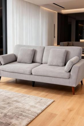 Living and Home 2-Seater Chenille Upholstered Sofa with Pillows in Grey