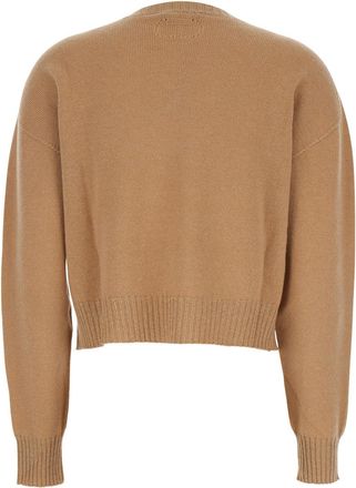 Twinset Womens Beige Crew Neck Sweater With Ribbed Details Wool Tops Top
