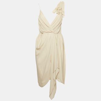Alice & Olivia Alice + Olivia Beige Chiffon Draped Melanie Mini Dress