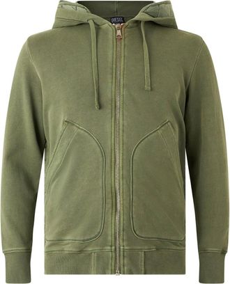Diesel Hoodie met rits - Heren - Sweatshirts & Hoodies - Groen - Maat: XS Katoen