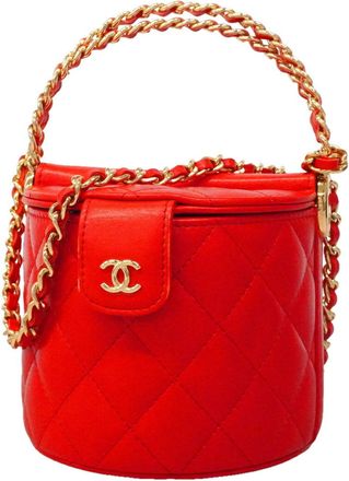 Chanel Red Color Leather Vanity Bag (Pre-Owned)