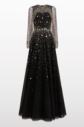 Jenny Packham Oliver Beaded-Appliqu&eacute; Maxi Dress in Liquorice at Nordstrom, Size 10 Uk