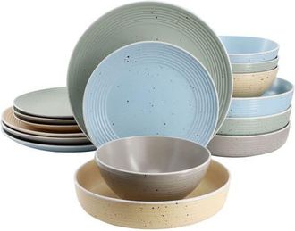 Elama Emilia 16 Piece Assorted Double Bowl Stoneware Dinnerware Set in White at Nordstrom