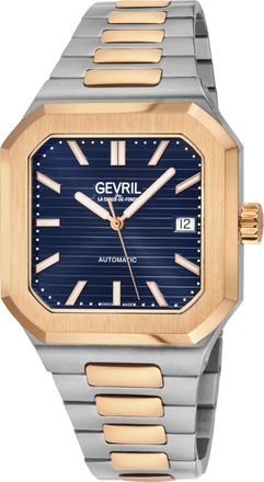 Gevril Group Mens Grand Concourse IPRG Case, Blue Dial, Bracelet Watch - Silver & Gold - One Size