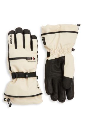 Moncler Leather Trim Ski Gloves in 051-Cream at Nordstrom, Size Medium