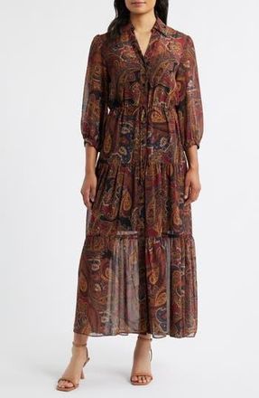 Julia Jordan Paisley Tiered Dress in Burgundy Multi at Nordstrom Rack, Size 10